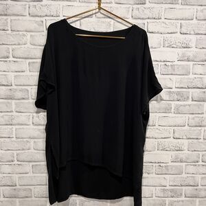 Unbranded 100% Silk Black Oversize Boxy Tunic Top Size Large? High-Low